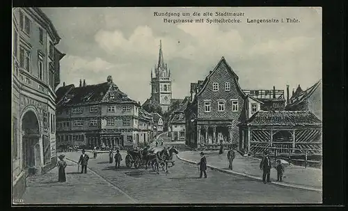 Künstler-AK Otto Thomasczek: Langensalza i. Thür., Rundgang um die alte Stadtmauer, Bergstrasse mit Spittelbrücke