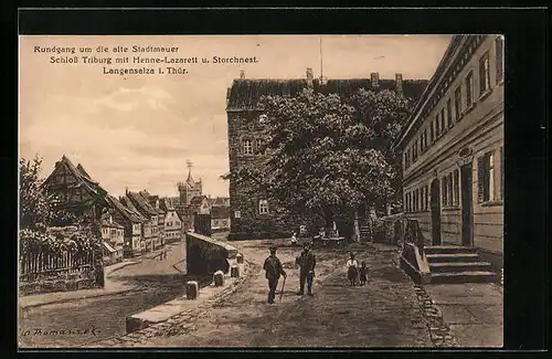 Künstler-AK Otto Thomasczek: Langensalza i. Thür., Rundgang um die alte Stadtmauer, Schloss Triburg mit Henne-Lazarett