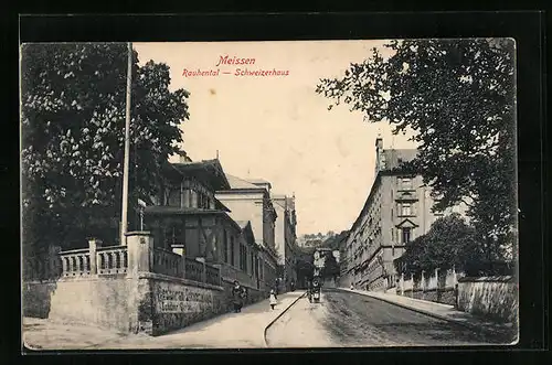 AK Meissen-Rauenthal, Strassenpartie am Gasthof Schweizerhaus