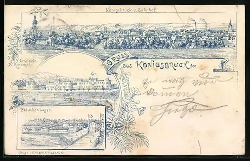 Lithographie Königsbrück, Artillerie-Kaserne, Baracken-Lager