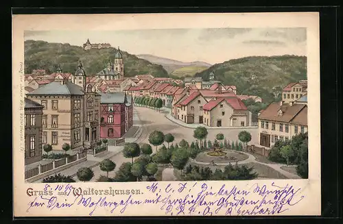 AK Waltershausen, Strassenpartie aus der Vogelschau