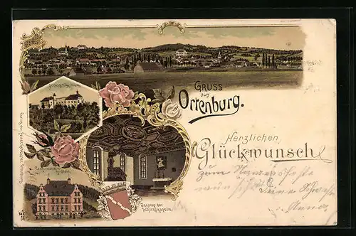 Lithographie Ortenburg, Confirmanden-Anstalt, Inneres der Schlosskapelle