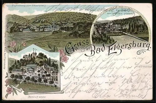 Lithographie Bad Elgersburg, Kurhaus, Ortsansicht vom Totenstein aus