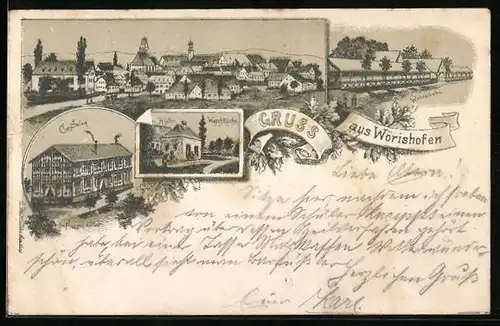 Lithographie Wörishofen, Cur-Salon, Historische Waschküche, Wandelbahn