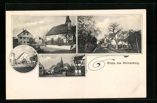 AK Steinenberg, Teilansicht mit Kirche, Strassenansichten