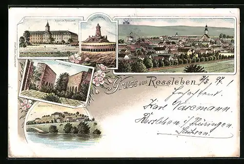 Lithographie Rossleben, Kloster Rossleben, Wendelstein, Memleben