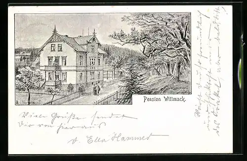 Künstler-AK Waltershausen, Hotel-Pension Wittmack