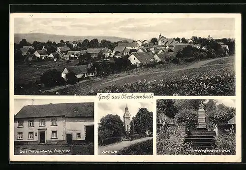 AK Oberbrombach, Gasthaus Walter Brächer, Schule, Kriegerdenkmal