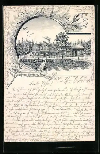 Lithographie Friedrichroda, Gasthaus auf dem Heuberg