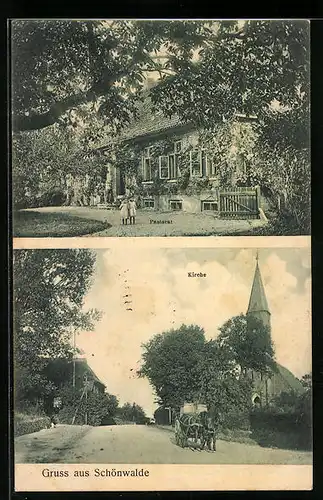 AK Schönwalde, Pastorat, Strassenpartie an der Kirche