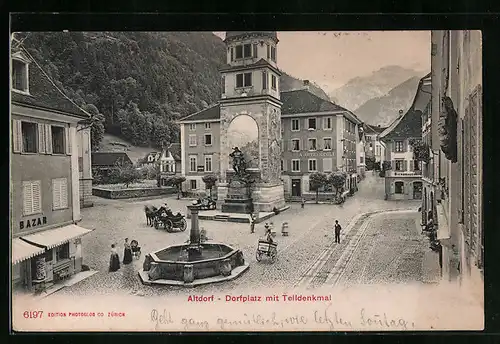 AK Altdorf, Dorfplatz mit Telldenkmal