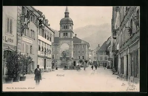 AK Altdorf, Restaurant Tellenbräu mit Tellendenkmal