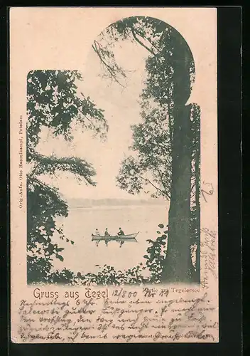 AK Berlin-Tegel, Ruderboot auf dem Tegelersee