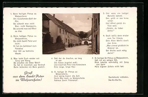 AK Walporzheim, Strassenmotiv mit Gasthaus Sankt Peter und Lied Beim heiligen Petrus...