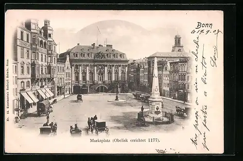 AK Bonn, Marktplatz mit Obelisk
