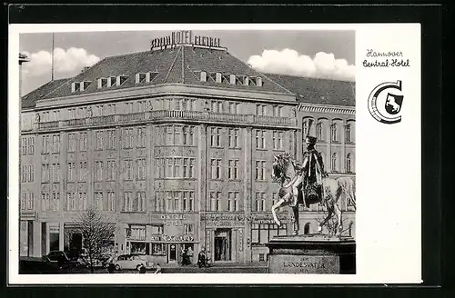 AK Hannover, Central-Hotel und Ernst-August-Denkmal