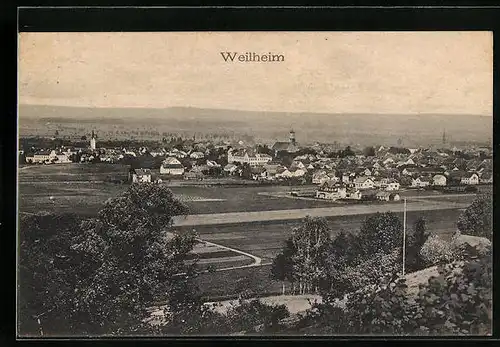 AK Weilheim, Panoramablick vom Berg aus gesehen
