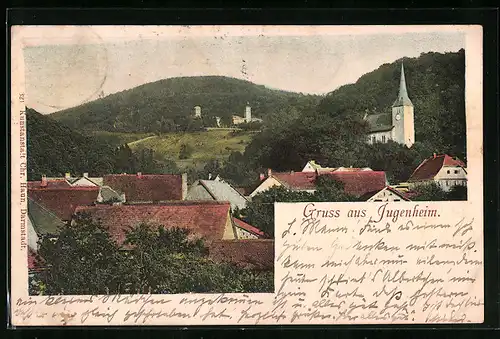 AK Jugenheim, Teilansicht mit Kirche