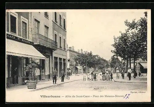 AK Villeurbanne, Allée du Sacré-Coeur, Place des Maisons-Neuves