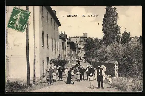 AK Grigny, Rue du Sablon, Strassenpartie
