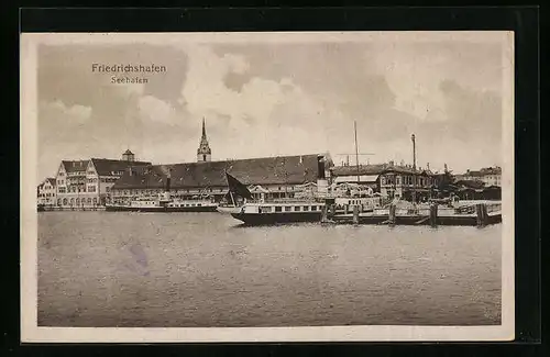 AK Friedrichshafen a. B., Seehafen mit Dampfer König Wilhelm