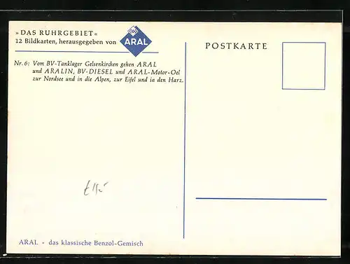 Künstler-AK Das Ruhrgebiet von ARAL, Ansicht des BV-Tanklagers Gelsenkirchen