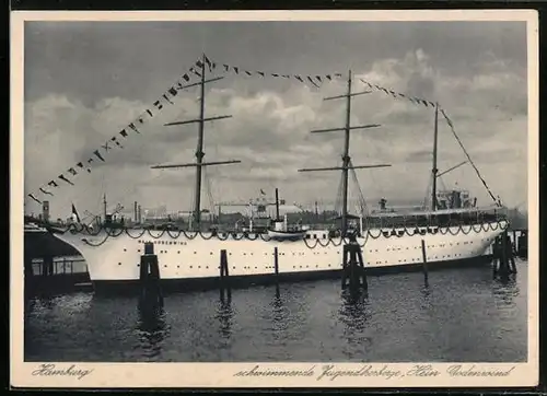 AK Hamburg, Segelschiff Hein Godenwind als schwimmende Jugendherberge in Flaggengala