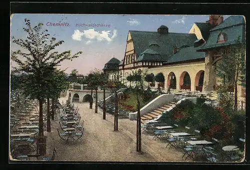 AK Chemnitz, Küchwaldschänke mit Terrasse