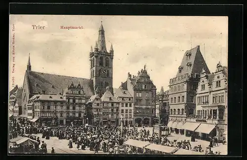 AK Trier, Hauptmarkt mit Markttreiben