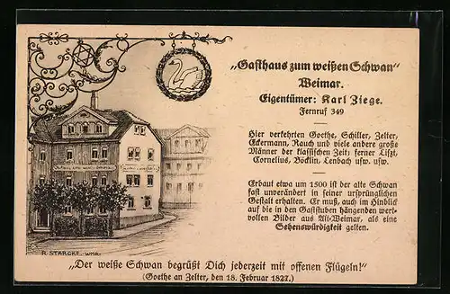 AK Weimar, Gasthaus zum weissen Schwan, Eigentümer: Karl Ziege