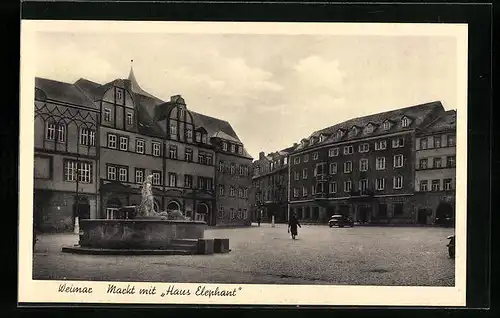 AK Weimar, Markt mit Haus Elephant