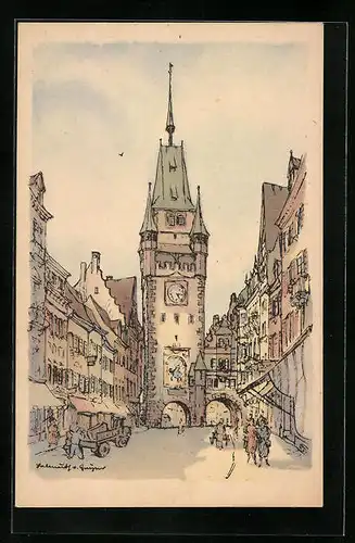 Künstler-AK Freiburg i. Br., Am Martinstor