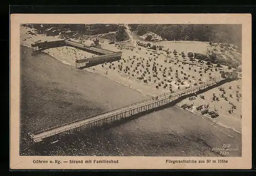 AK Göhren /Rügen, Strand mit Familienbad, Fliegeraufnahme