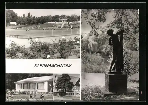 AK Kleinmachnow, Freibad, Frauenskulptur, Gebäude