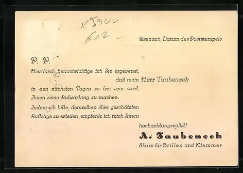 AK Eisenach, A. Taubeneck, Etuis für Brillen und Klemmer