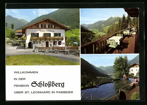 AK St. Leonhard i. Passeier, Pension Schlossberg mit Terrasse