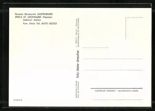 AK St. Leonhard i. Passeier, Pension Jaufenburg mit Bergpanorama