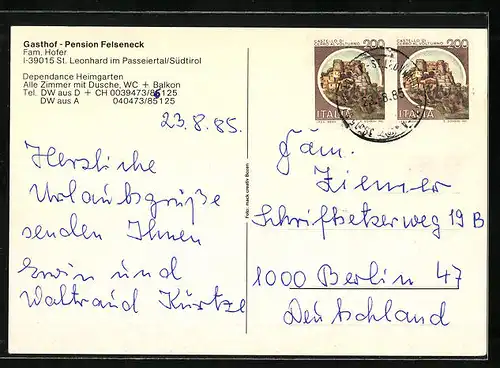 AK St. Leonhard i. Passeier, Gasthof Pension Felseneck mit Heimgarten