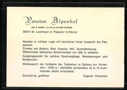 AK St. Leonhard i. Passeier, Pension Alpenhof mit Strassenpartie