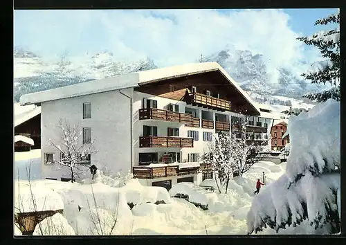 AK La Villa, Pensione Des Alpes im Schnee