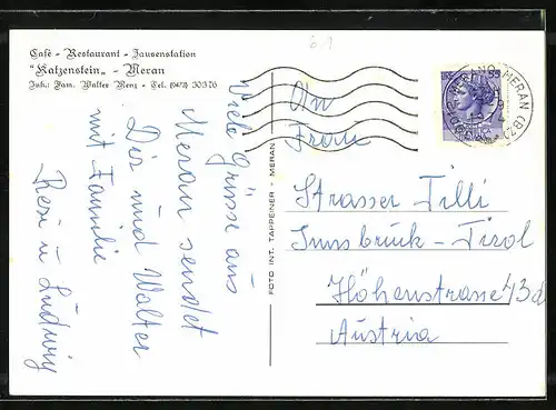 AK Meran, Cafe-Restaurant-Jausenstation Katzenstein, Ortsansicht