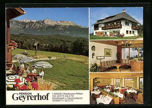 AK Oberbozen /Ritten, Pension Geyrer Hof mit Bergkette