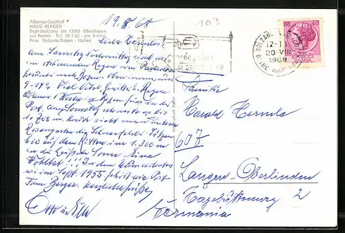 AK Oberbozen /Ritten, Gasthof Haus Berger