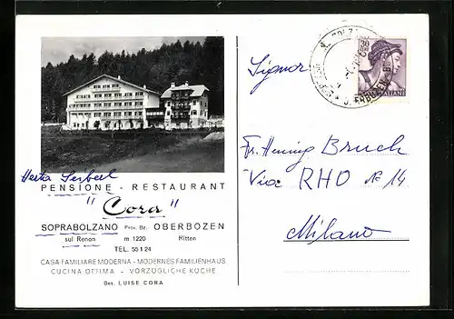 AK Oberbozen /Ritten, Pensione-Restaurant Cora