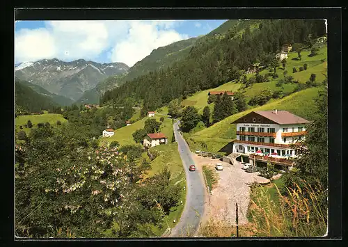 AK St. Leonhard in Passeier, Pension-Restaurant Passeierhof mit Strasse aus der Vogelschau