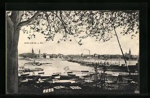 AK Mülheim a. Rh., Uferpartie mit Gartenwirtschaft