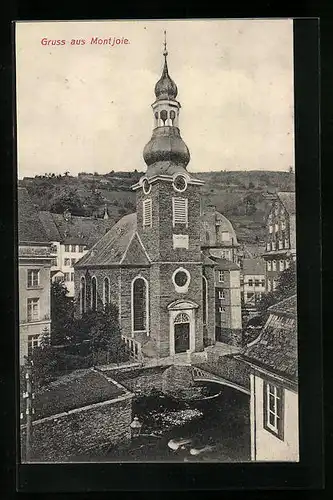 AK Montjoie, Ortspartie mit Kirche