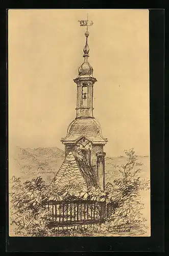 Künstler-AK Rudolstadt, Turm des alten Rathauses vom Schlossaufgang gesehen