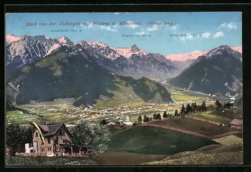 AK Bludenz, Blick von der Tschengla auf Bludenz und Klostertal