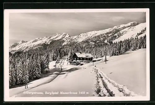 AK St. Anton am Arlberg, Berghotel Mooserkreuz im Schnee, Arlbergstrasse
